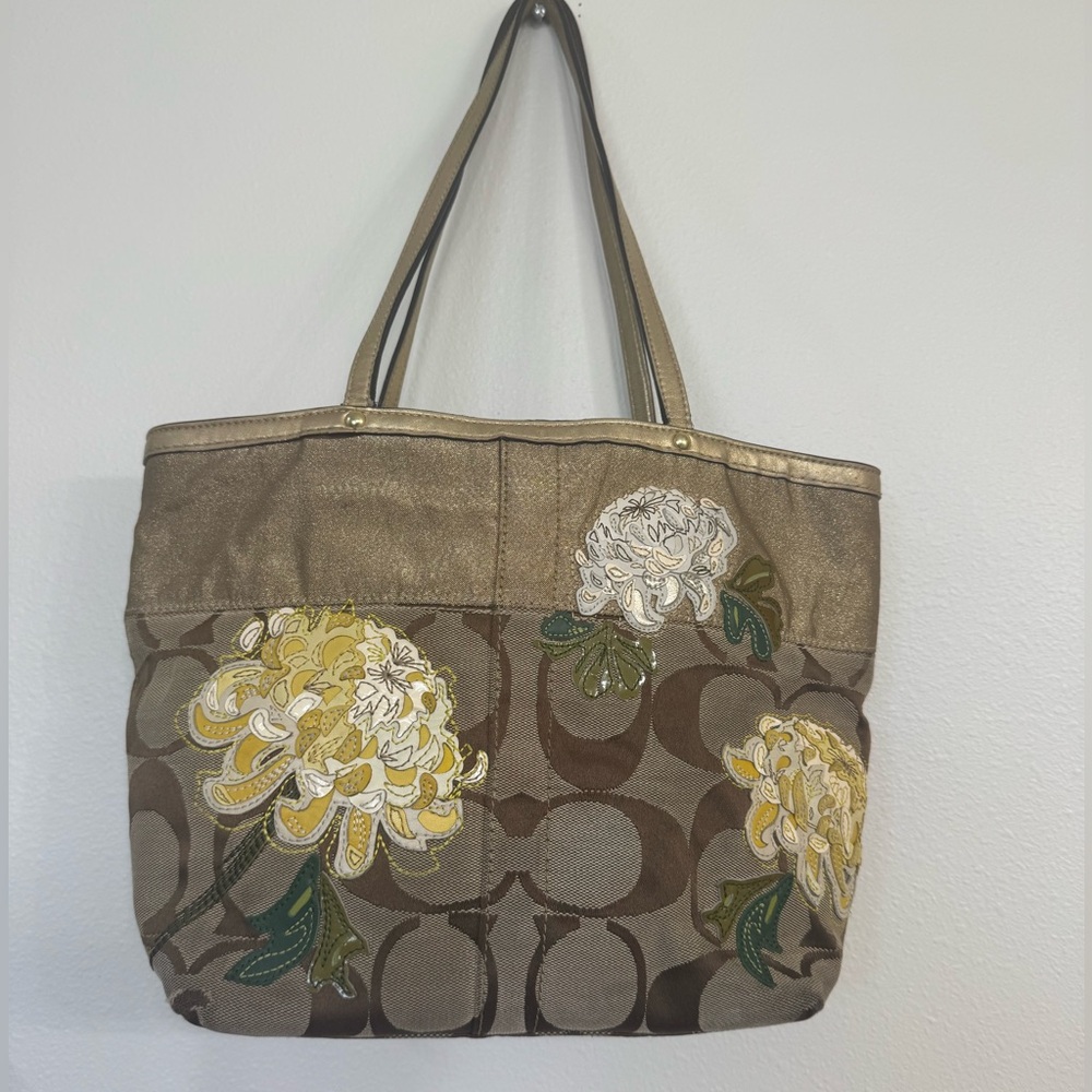 Coach Chrysanthemum or Peony Appliqué bag